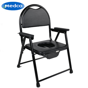 Chaise de toilette pliable Mk817 en acier inoxydable, capacité 150 kg, avec accoudoirs et siège rembourré pour personnes handicapées - Product Image 3