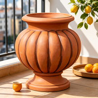 Urne décorative en résine faite à la main, peinte à la main, style vintage, en terre cuite, en forme de citrouille côtelée, grande jardinière, pot de fleurs décoratif pour patio et jardin