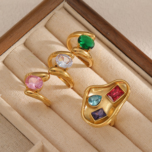 แหวนสแตนเลสทรงเรขาคณิตประดับเพทายหลากสี ดีไซน์แบบหนามเตย เหมาะสำหรับทุกเพศทุกวัย ใช้ในงานปาร์ตี้ - Product Image 1