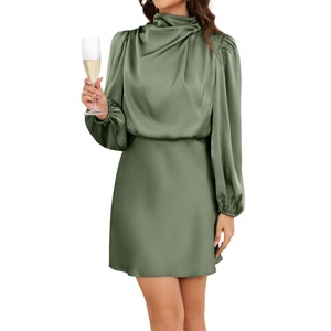 Abito da Sera Lungo <span class=keywords><strong>in</strong></span> <span class=keywords><strong>Raso</strong></span> per Donna, <span class=keywords><strong>Vestito</strong></span> Casual Maxi con Collo Alto, Elegante Abito da Cerimonia per Invitati al Matrimonio - Product Image 1