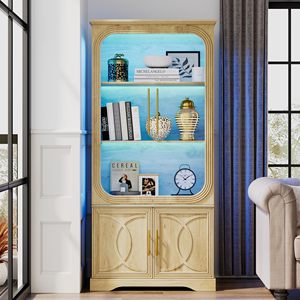 Vitrine moderne SENYU à arceaux avec étagères réglables, 5 étagères, meubles de salon en bois - Product Image 6