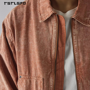 Chaqueta Utilitaria Vintage Lavada Color Naranja Óxido con Cremallera Completa, Cuello Alto y Dos Bolsillos de Parche, Corte Corto - Product Image 5