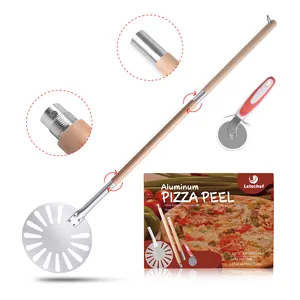 Easy Storage Pizza Tools With Wooden Handle Pizza Peel And Pizza Cutter