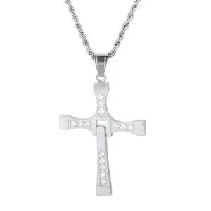 Kalen Foldable Stainless Steel Romantic Silver/Gold Cross Pendant with Diamonds