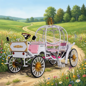 รถม้าไฟฟ้าดีไซน์ใหม่ปี 2026 คุณภาพสูง สีชมพูสไตล์ยุโรป สำหรับงานแต่งงาน แบบมี 4 ล้อ - Product Image 1