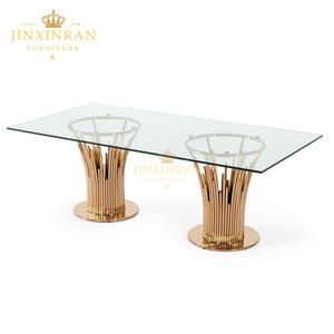 تصاميم جديدة أو طاولات طعام حديثة فاخرة ذهبية من الزجاج المقسى - Product Image 5