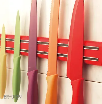 33.3cm Fashion Wall-mounted Storage Racks Magnetic Knife Block Holder Wall Mount Red Plastic Block Magnet Knife Holder