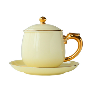 Taza de Té de Porcelana Blanca para Oficina, Pintada en Dorado, de Cerámica, Personalizable, de Gran Capacidad, con Platillo para Café - Product Image 5