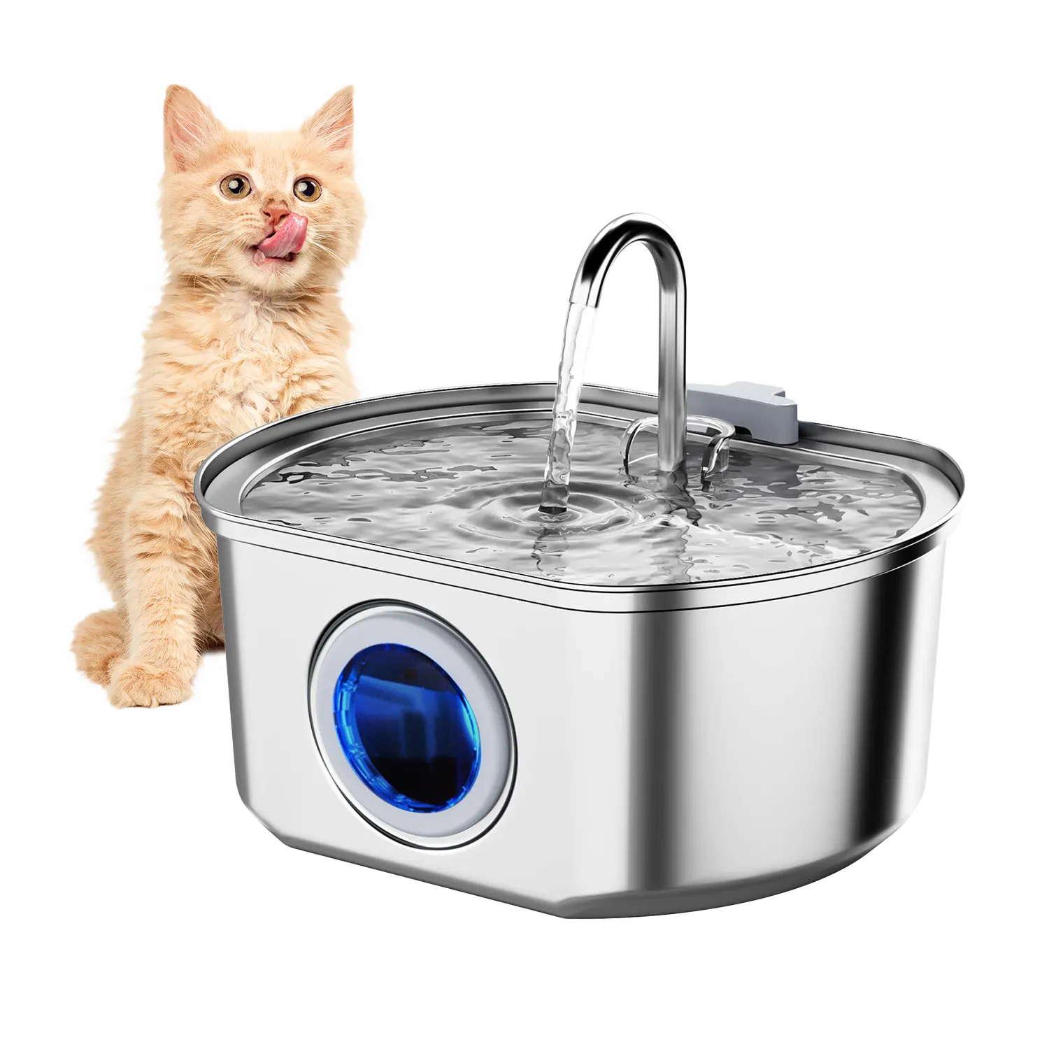 Fonte automática de água para gatos, dispensador de água em aço inoxidável 3L