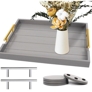 Modern Black Wooden <b>Tray</b> With <b>Gold</b> Handles Rectangle Decorative <b>Serving</b> <b>Tray</b> For Coffee Table Desktop Storage Organizer - Product Image 2