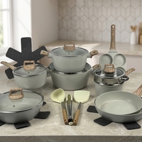 21 PCS Set Peralatan Masak Logam Klasik Casserole Panci Saus Wajan Penggorengan Panci Pancake Pengukus Aksesoris Lapisan Marmer Anti Lengket