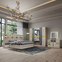 Ensemble Complet de Chambre à Coucher King Size en MDF, Rangement, Tête de Lit Éclairée, Mobilier Moderne de Luxe pour Hôtel, Appartement et Hôpital