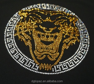 Dgtopaz Sparkling Rhinestone Transfer <span class=keywords><strong>Iron</strong></span> <span class=keywords><strong>on</strong></span> Motif Tiger Head Hotfix Rhinestone Crystals <span class=keywords><strong>Diamante</strong></span> Transfer para ropa - Product Image 1