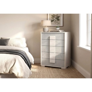 Cómoda blanca de cinco cajones fabricada en Malasia con laminado, cómoda con cajones y gabinete de almacenamiento para dormitorio, para el hogar. - Product Image 1
