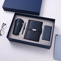 Ensemble cadeau d'entreprise 4 pièces avec logo personnalisé : Mug isotherme 3271, carnet, batterie externe, blanc