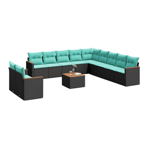 Conjunto de Sofá de Jardín de Ratán Sintético Negro con Cojines, 12 Piezas, Muebles de Exterior de Diseño Contemporáneo para Uso en Jardín - Product Image 1