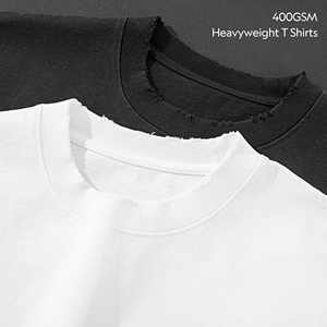 Camiseta de algodón de color sólido 400gsm peso pesado desgastado de gran tamaño Unisex manga corta con cuello redondo - Product Image 4