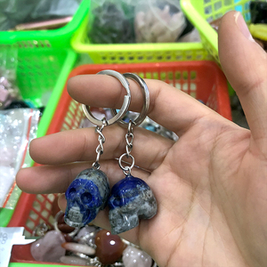 Chạm khắc vật liệu khác nhau pha lê sọ muốn đá Keychain Thạch Anh Hồng thạch anh tím hộp sọ Móc chìa khóa - Product Image 4