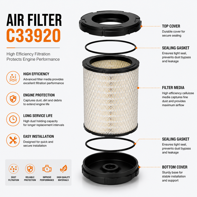 WOPU NEW C33920 Engine Air Intake Filter for Sinotruk HOWO Shacman FAW Dongfeng Engine Heavy Duty Truck Spare Parts