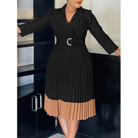 Robe de Travail Tendance Automne & Hiver pour Femmes Rondes, Col Tailleur Plissé, Élégante pour le Bureau
