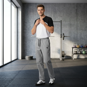 Pantalon de jogging décontracté pour homme, gris clair, léger, 100 % polyester, taille élastique, cordon de serrage, poches latérales, respirant, été - Product Image 5