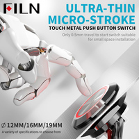 FILN Bouton-poussoir en acier inoxydable 12mm 16mm 19mm 12V 24V à actionnement court, à réinitialisation automatique, momentané, avec LED tactile pour ascenseur