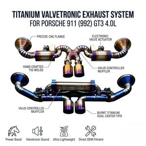 ท่อไอเสีย Vortex Ultralight Titanium Valved สำหรับ Porsche 911 992 GT3 4.0 ปี 2022-2025 พร้อมปลายท่อคู่สีฟ้าเบิร์นท์ตรงกลาง - Product Image 1