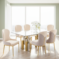 Table à manger rectangulaire de luxe en acier inoxydable doré de haute qualité avec plateau en verre trempé, pliable, pour la maison et l'hôtel