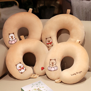 Hot Cute Capybara Tela de algodón Almohada en forma de U Almohada de viaje portátil para siesta para comodidad para conejillo de indias y cuidado cervical - Product Image 5