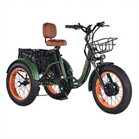 Triciclo Eléctrico de 3 Ruedas con Llantas Gruesas de 20 Pulgadas, Triciclo de Carga, Batería de Litio de 48V, Motor sin Escobillas de 500W, Cestas Plegables para Adultos