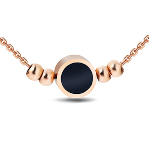 Collar con colgante de cuentas negras y oro rosa de estilo europeo para mujer, cadena de clavícula con diseño geométrico de bolas para uso diario BF1267 - Product Image 1