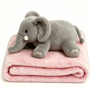 Customized Cute back-facing grey elephant plush stuffed animal with soft <b>pink</b> fuzzy blanket 2-in-1 multifunction pillow - Product Image 6