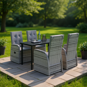 Set da Pranzo da Giardino in Rattan Grigio per 4 Persone, Resistente alle Intemperie, Arredamento da Esterno in Stile Contemporaneo - Product Image 3