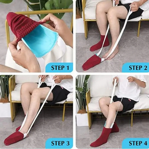 Enfile-chaussettes, outil d'aide à la mise et au retrait des chaussettes, glissière pour chaussettes pour personnes âgées, aide à la pose des chaussettes avec cordons réglables sans se pencher - Product Image 5