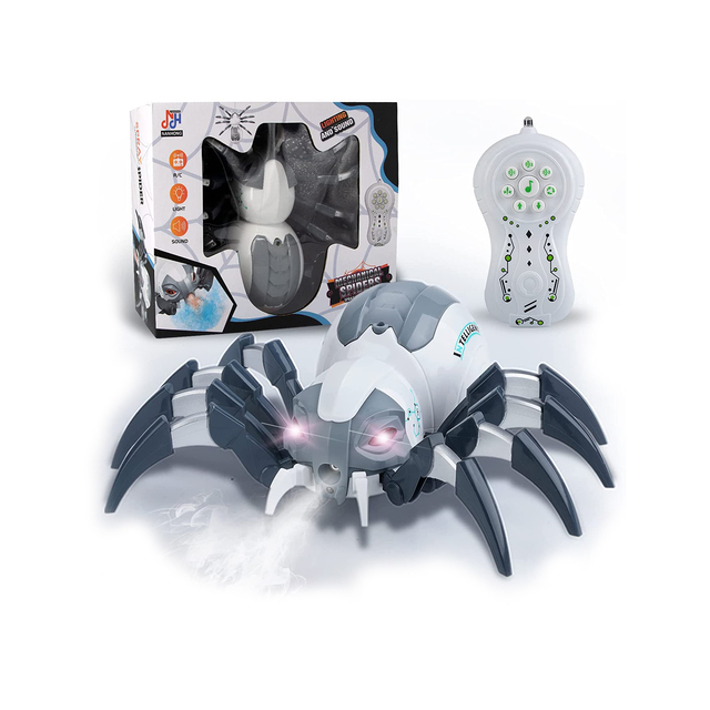 Remote Control Plastic Spider-Realistic RC Robot Toy with Spray Light & Sound-for Birthday Halloween Christmas Easter