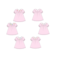 Robes en coton personnalisables pour enfants tout-petits filles rose blanc à carreaux princesse broderie décontracté été à manches courtes smocké