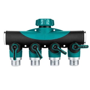 Distribuidor de agua de cuatro vías, conexión roscada, conector de manguera de jardín de plástico para riego de césped, uso en exteriores - Product Image 1