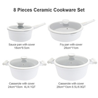 Set Panci Masak Anti Lengket Sanlang White Granite Cast Aluminum Ceramic Coating, Set Peralatan Masak Anti Lengket Bebas PFAS, Aman untuk Oven
