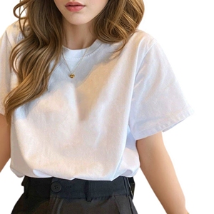 T-<span class=keywords><strong>shirt</strong></span> en coton <span class=keywords><strong>blanc</strong></span> pour <span class=keywords><strong>femme</strong></span>, coupe ample, manches courtes, <span class=keywords><strong>col</strong></span> <span class=keywords><strong>rond</strong></span>, haut décontracté basique pour l'été, à porter au quotidien - Product Image 1