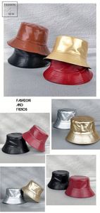 Waterproof Pu Metallic Bucket <b>Hat</b> Trendy Fisherman <b>Hats</b> Unisex Reversible Packable Sun Cap Promotion Gift - Product Image 2