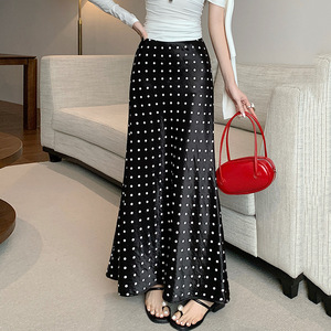 Nouveau Offre Spéciale printemps été dames à pois imprime taille haute femmes noir Champagne Sexy sirène longues jupes - Product Image 2