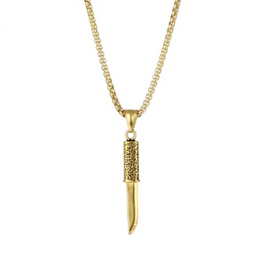 Hip Hop Vintage Stainless Steel Custom Knife Dagger Charm Pendant <b>Necklace</b> with Link Chain <b>for</b> <b>Men's</b> Party Wedding Anniversary - Product Image 2