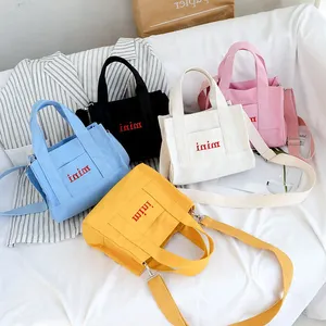 New Fashion Promotional Custom Embroidered Logo Pure Blank Small Crossbody Shoulder Canvas Tote Bag