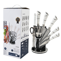 Ensemble d'accessoires de cuisine directement de l'usine, batterie de cuisine antiadhésive 9 pièces, ensemble de couteaux avec manche, ustensiles de cuisson, ensemble de couteaux avec bloc
