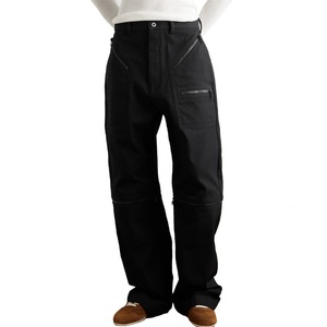 Pantalones de algodón de sarga anchos para hombre, estilo streetwear personalizado, corte holgado, con bolsillos con cremallera, convertibles - Product Image 3