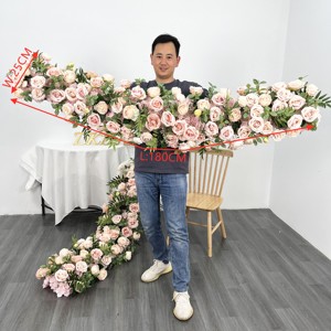 공장 맞춤형 실크 인공 테이블 러너 결혼식을위한 녹지와 고급 핫 핑크 꽃 러너 - Product Image 3