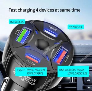 New 53W Car Charger QC3.0 Fast Charging Head Car Fast Charging Cigarette Lighter PD <b>Adapter</b> Suitable for iPhone - Product Image 5