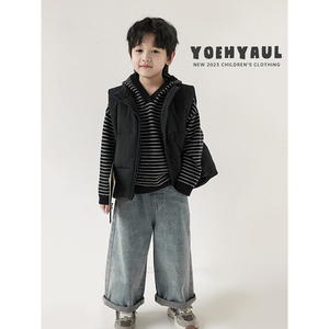 Automne hiver garçons décontracté ample rayé à capuche pull pull hiver enfants nouveau côtelé bord pull - Product Image 3