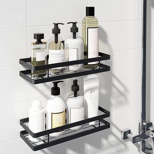Étagère de rangement murale multifonctionnelle à 2 niveaux en métal robuste pour usage domestique - Product Image 1