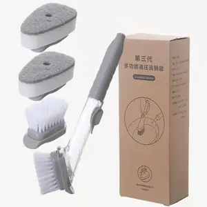 Kitchen Cleaning Brush 2 In 1 Long Handle Cleaning Brush With Sponge Dispenser Dish Washing Brush Kitchen Tools